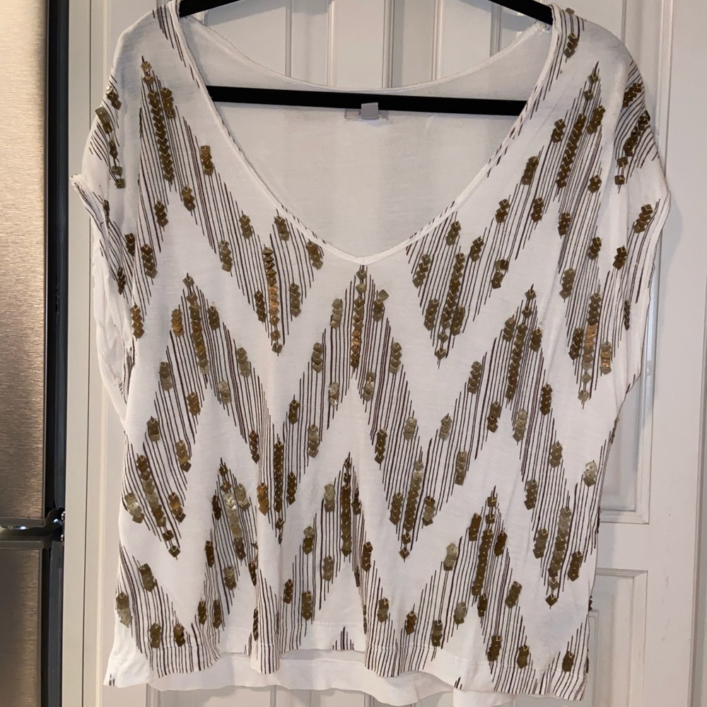 Patterned Off-The-Shoulder V-Neck Blouse